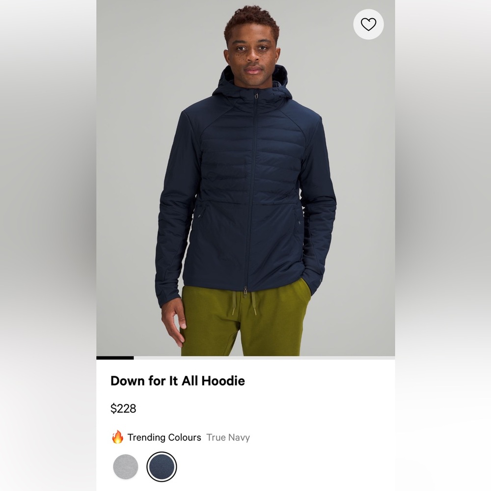 Men’s Lululemon Down For it All Hooded Jacket size Large in Navy Blue